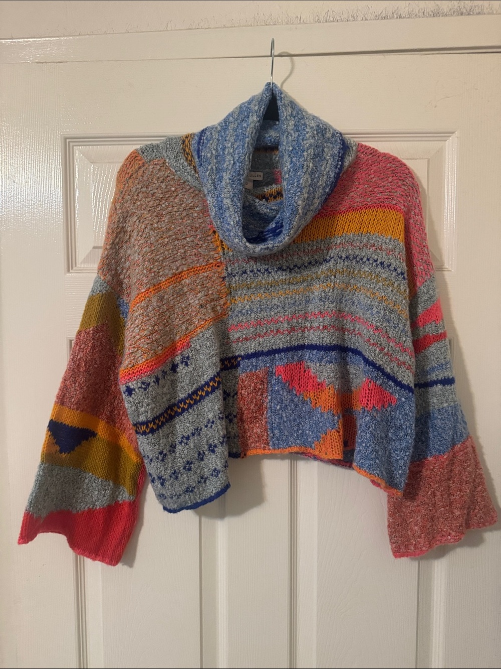 Sincerely Jules Cropped Style Cowl Neck Sweater Blue,Pink,Orange,Gray